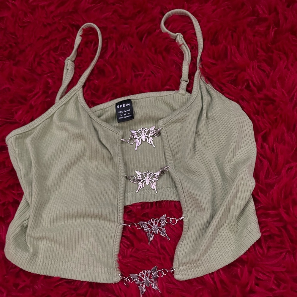 Green butterfly tank/cami with open middle, fairy/cottage core